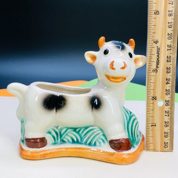 Vintage 60s Ceramic COW Planter - Mid Century Kitsch Toothpick or Match Holder - Picture 11 of 13